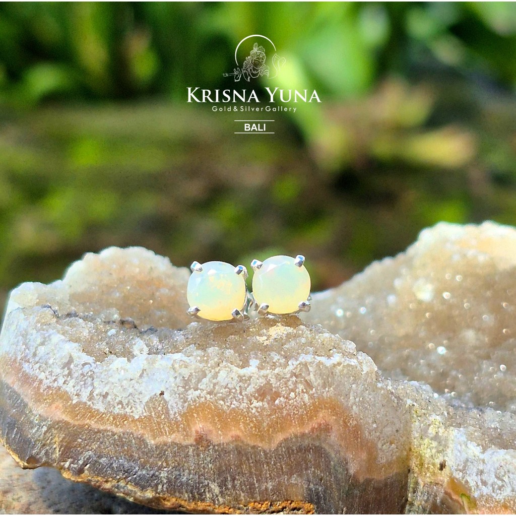 Natural Ethiopian White Opal Silver Earrings