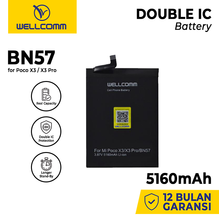 Battery Double Ic Wellcomm Xm Poco X3/Bn57/X3 Pro 5160mAh