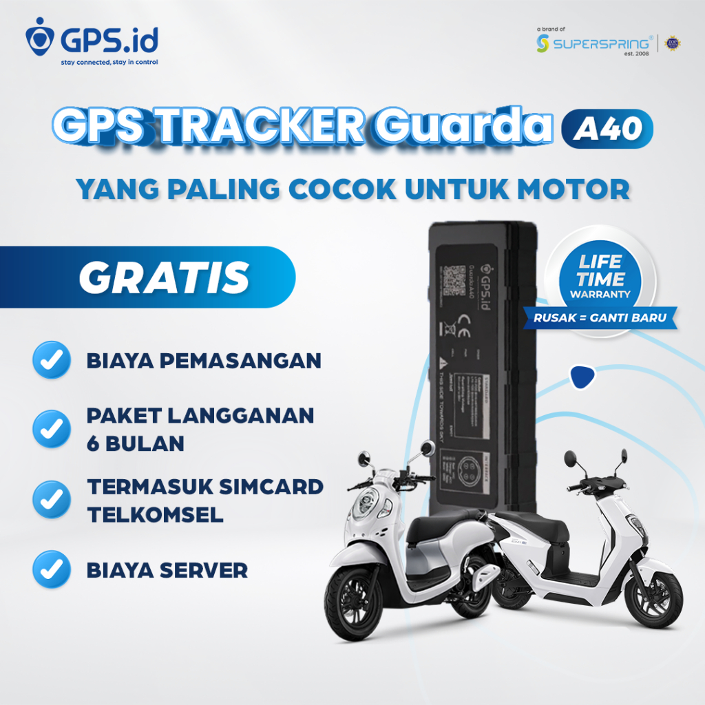 GPS.id Lite GUARDA A40 GPS Tracker Pelacak Lokasi Motor Jaringan 4G Matikan Mesin Jarak Jauh Anti Ma