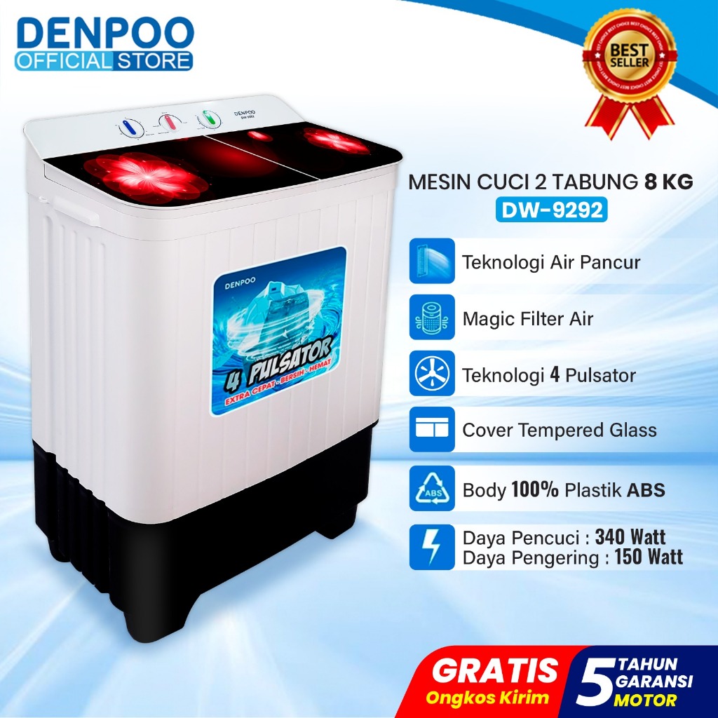 Denpoo Mesin cuci 2 Tabung DW 9292 8Kg