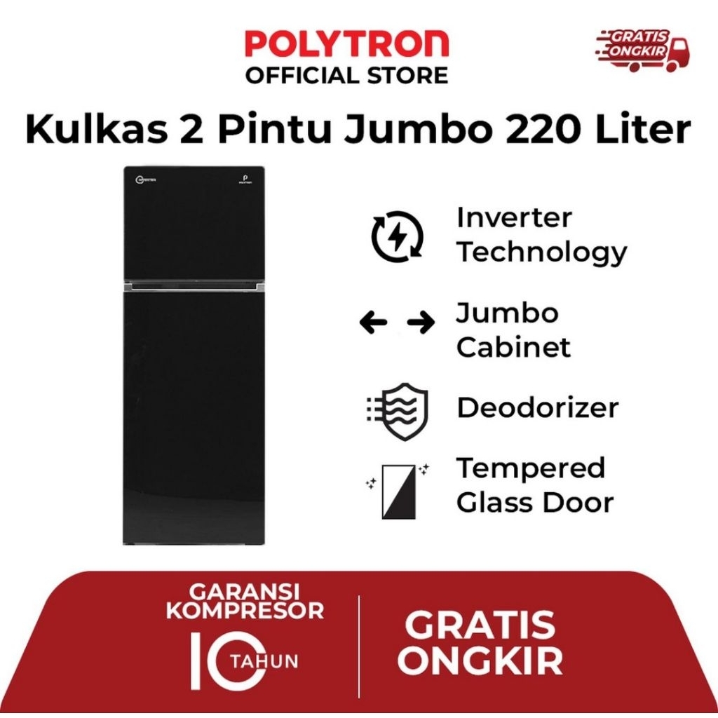 KULKAS POLYTRON 2 PINTU PRW-23VX 220L INVERTER BELLEZA JUMBO KULKAS POLYTRON 23VX