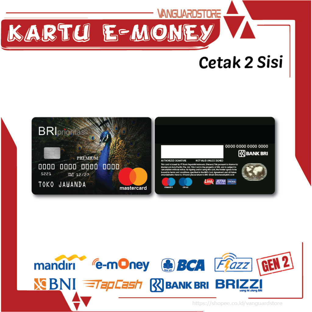 KARTU E MONEY DEBIT CREDIT MASTER CARD  PRIORITAS MANDIRI FLAZZ BCA BNI TAPCASH BRIZZI BRI -2 SISI
