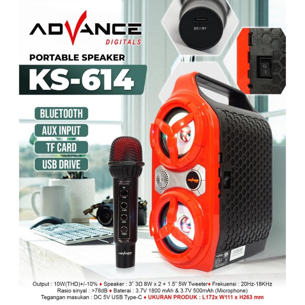 Advance KS614 Speaker Portable Bluetooth dengan 1 Mic Wireless Karaoke - KS-614