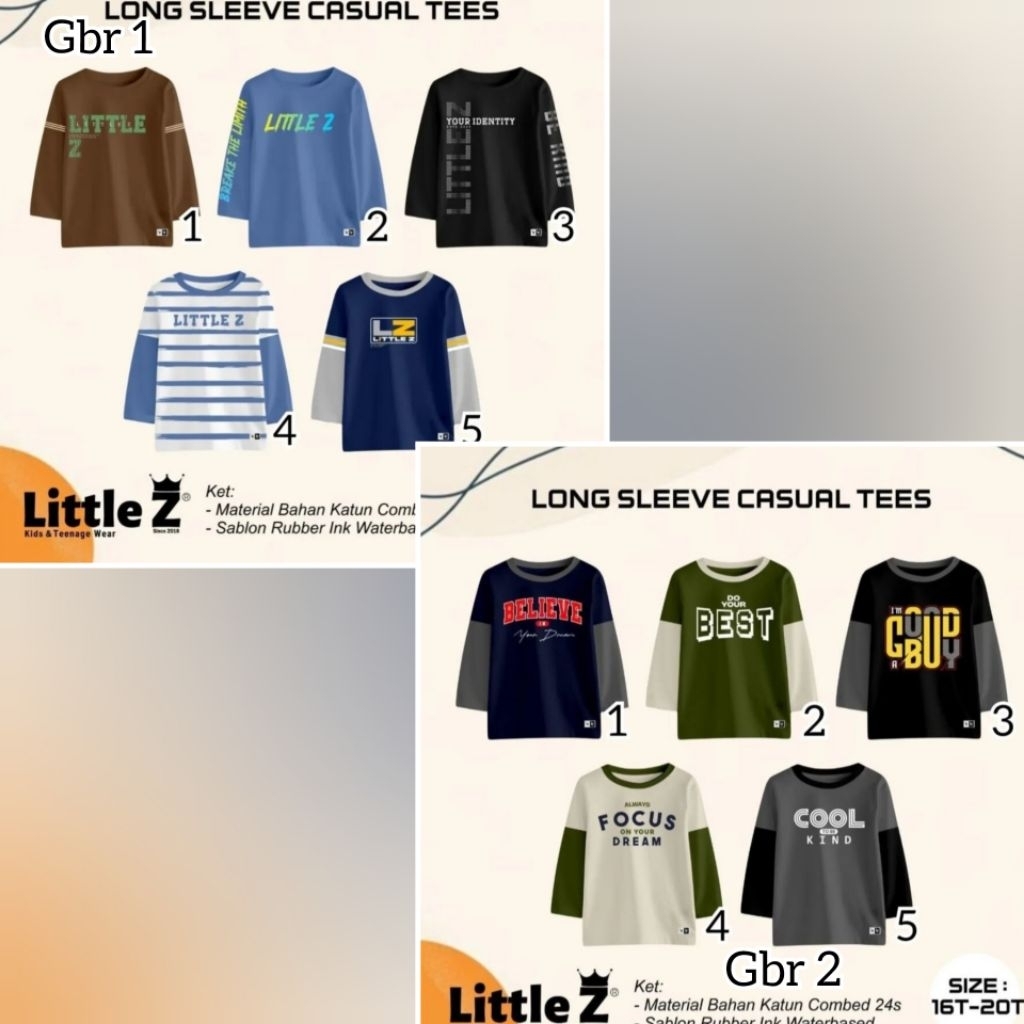 16-20T Baju Pakaian Atasan T Shirt Little Z Kaos Anak Laki laki Cowok Cowo Junior Jumbo Teenager Tee