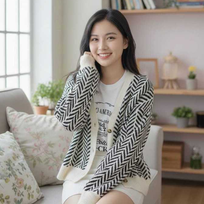 Cardigan Rajut Wanita Zigzag Outer Rajut Wanita Kekinian Bahan Tebal Premium