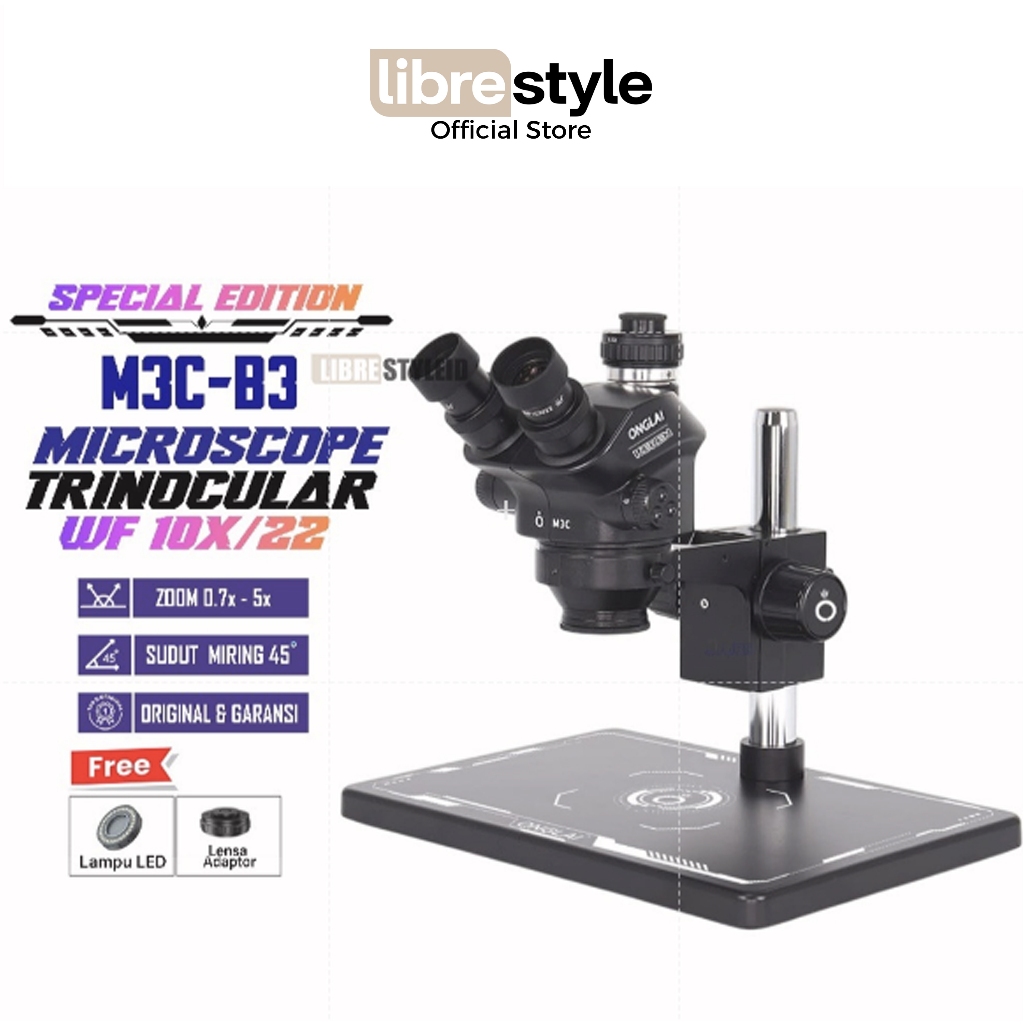 ONGLAI FIXTOOL M3C-B3 Mikroskop Trinokuler Berfungsi Untuk Memperbesar Benda Yang Terlalu Kecil
