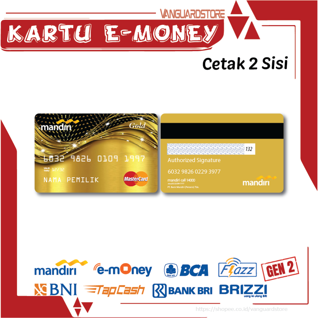 KARTU E MONEY DEBIT CREDIT CARD GOLD MASTERCARD MANDIRI FLAZZ BCA BNI TAPCASH BRIZZI BRI - 2 SISI