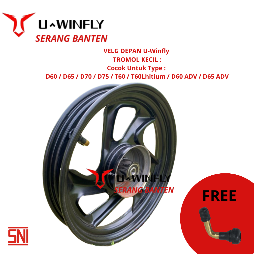 Velg Depan Uwinfly Original 14 x 2.50 sepeda listrik D60/D65/D70/D75/T60/T60L/D60ADV/D65ADV/D66A/D66