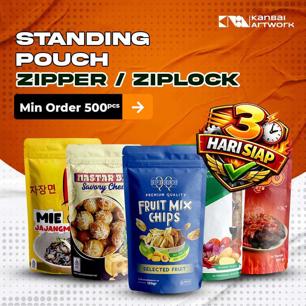 Cetak Kemasan Custom Standing Pouch Zipper / Ziplock Gratis Desain (min.1000pcs)