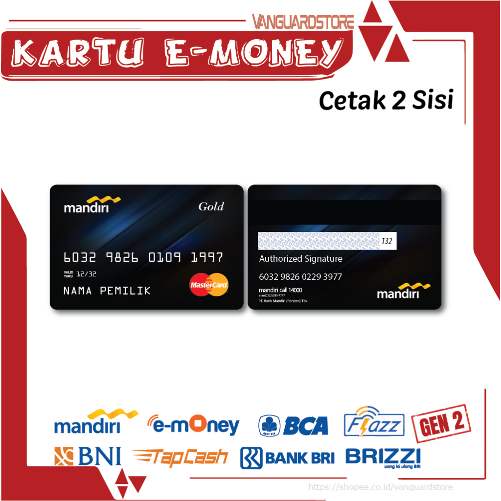 KARTU E MONEY DEBIT CREDIT CARD GOLD MASTERCARD MANDIRI FLAZZ BCA BNI TAPCASH BRIZZI BRI - 2 SISI