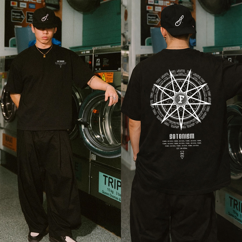 Everyday Pria Retro compass pattern men's oversized t-shirt| T-Shirt 100% Cotton|Latest men's tops|m