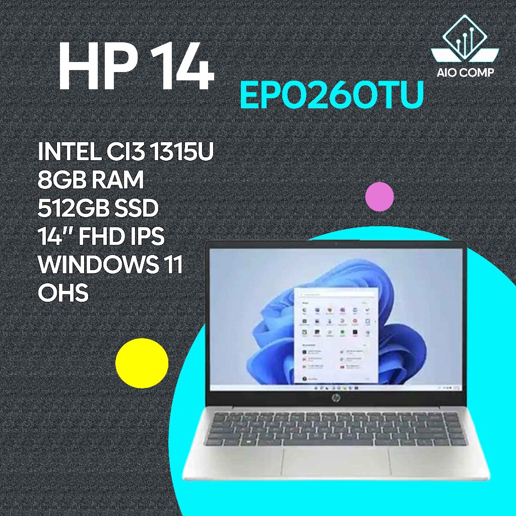 HP 14 - Intel Core i3-1315U 512GB SSD 4/8GB RAM - EP0261TU/EP0321TU Silver Notebook Laptop