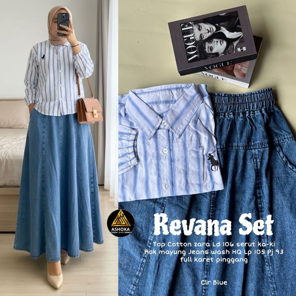 Revana Set - Safea Set Salur Rok Jeans (Ashoka)