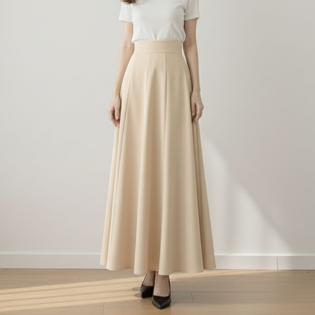 Audy Skirt Premium Panjang Remaja Kekinian Rok A-Line Pinggang Karet