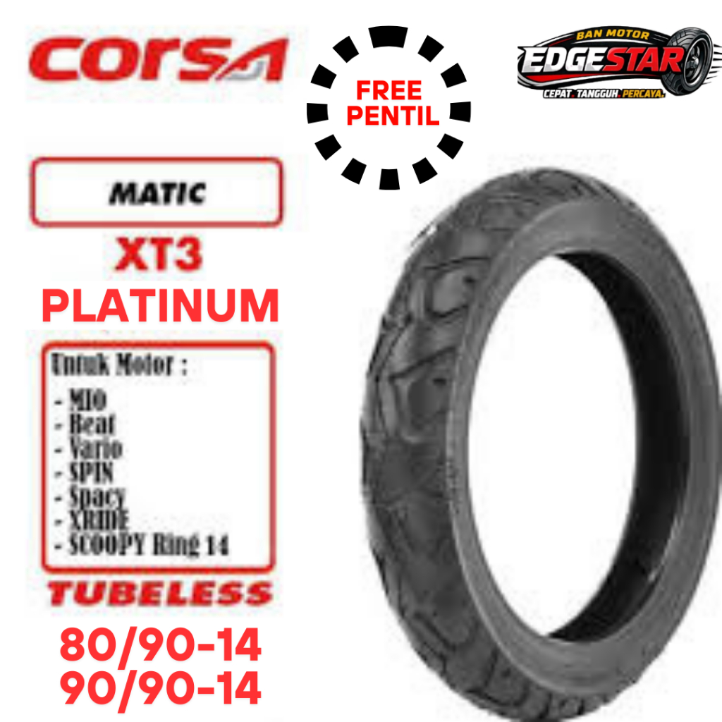 BAN CORSA RING 14 SATUAN/SEPASANG BAN TUBELES MOTOR MATIC PLATINUM