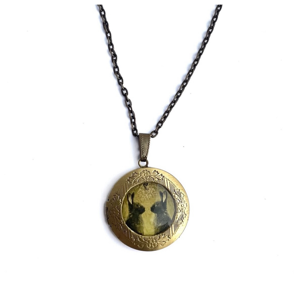 Wouldnotexist Cama Camo Necklace – Bronze Silver Rabbit Locket Vintage Handmade Jewelry