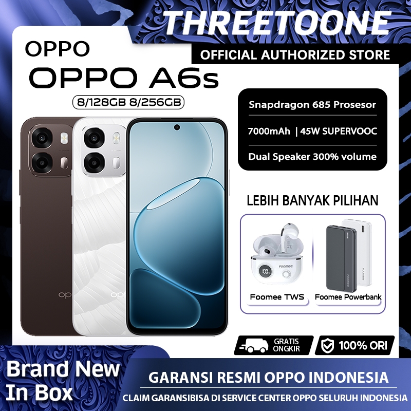 Hp OPPO A6s 8/128GB (8+8GB Extended RAM) terbaru 2026,Snapdragon 685,7000mAh 80W SUPERVOOC,IP69