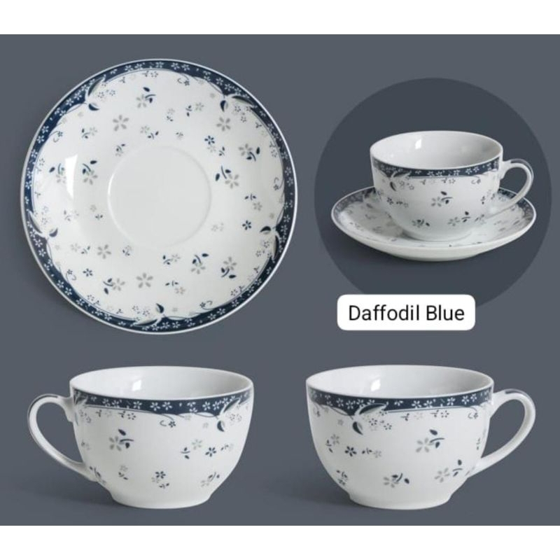 Formia Tea Cup Saucer Set Daffodil Blue / Lily Blue / Harga 1 Set 1 Pcs Cangkir + 1 Pcs Tatak Tatakk