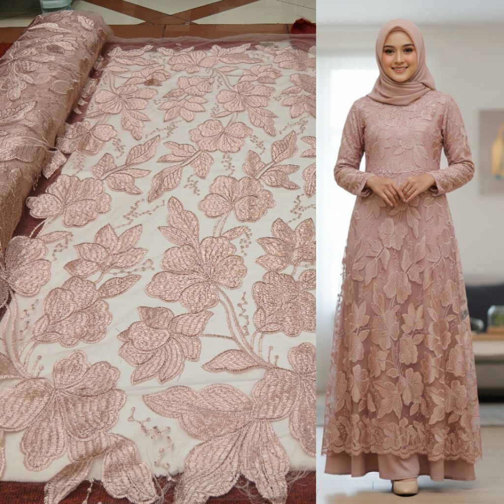 Kain bahan tile bordir rindu premium Kain tile bordir rindu halus motif terbaru