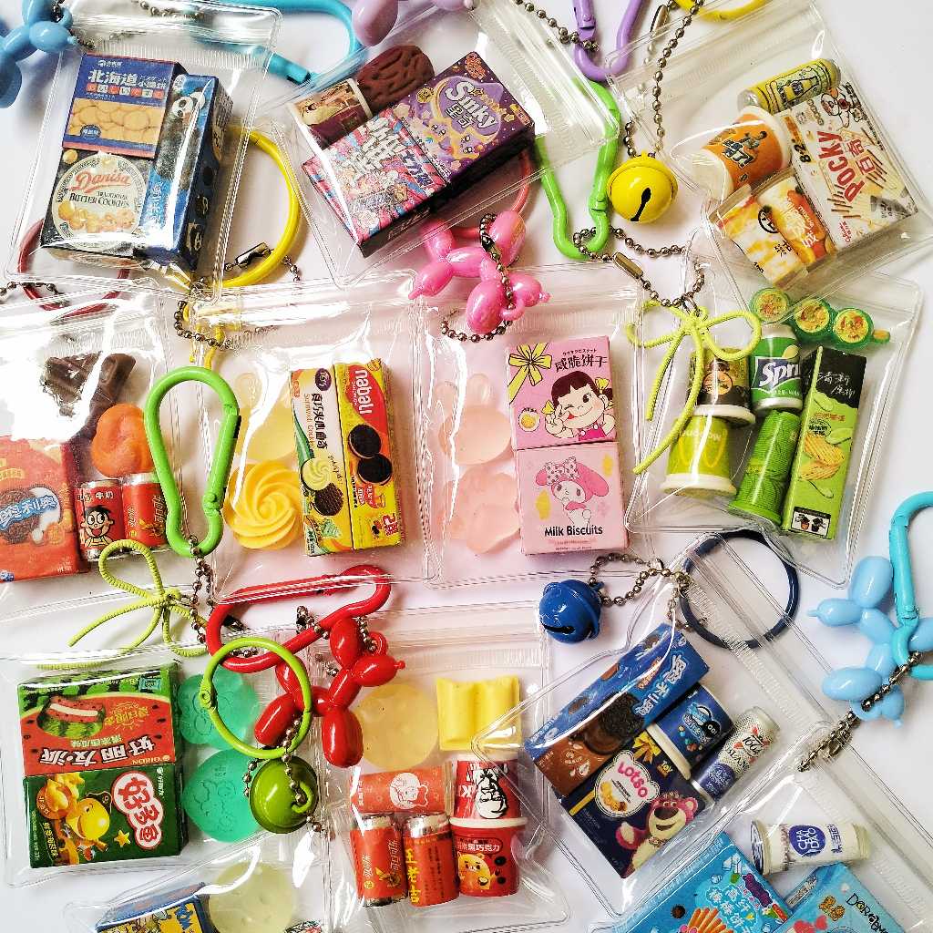 Trinkets pouch keychain | gantungan kunci miniatur makanan minuman snack lucu
