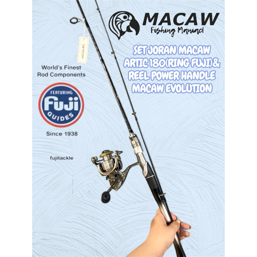 SET JORAN MACAW ARTIC 180 ( RING FUJI)CARBON SOLID& REEL MACAW EVOLUTION POWER HANDLE 2000