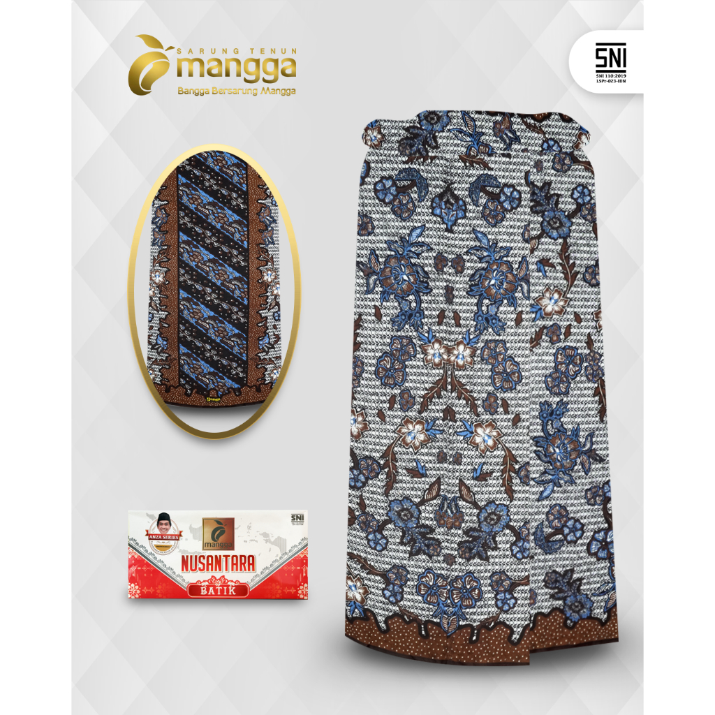 Sarung Mangga Gold Kembang Nusantara Batik Lasem Biru GKNB56