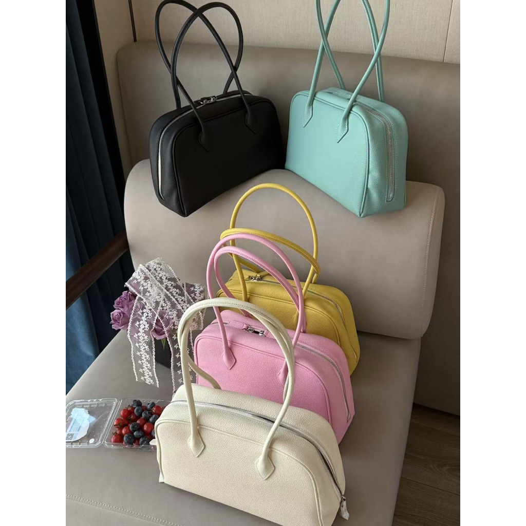 Vintage Pastel Colorful Boston Bowling Genuine Leather Shoulder Bag NB005