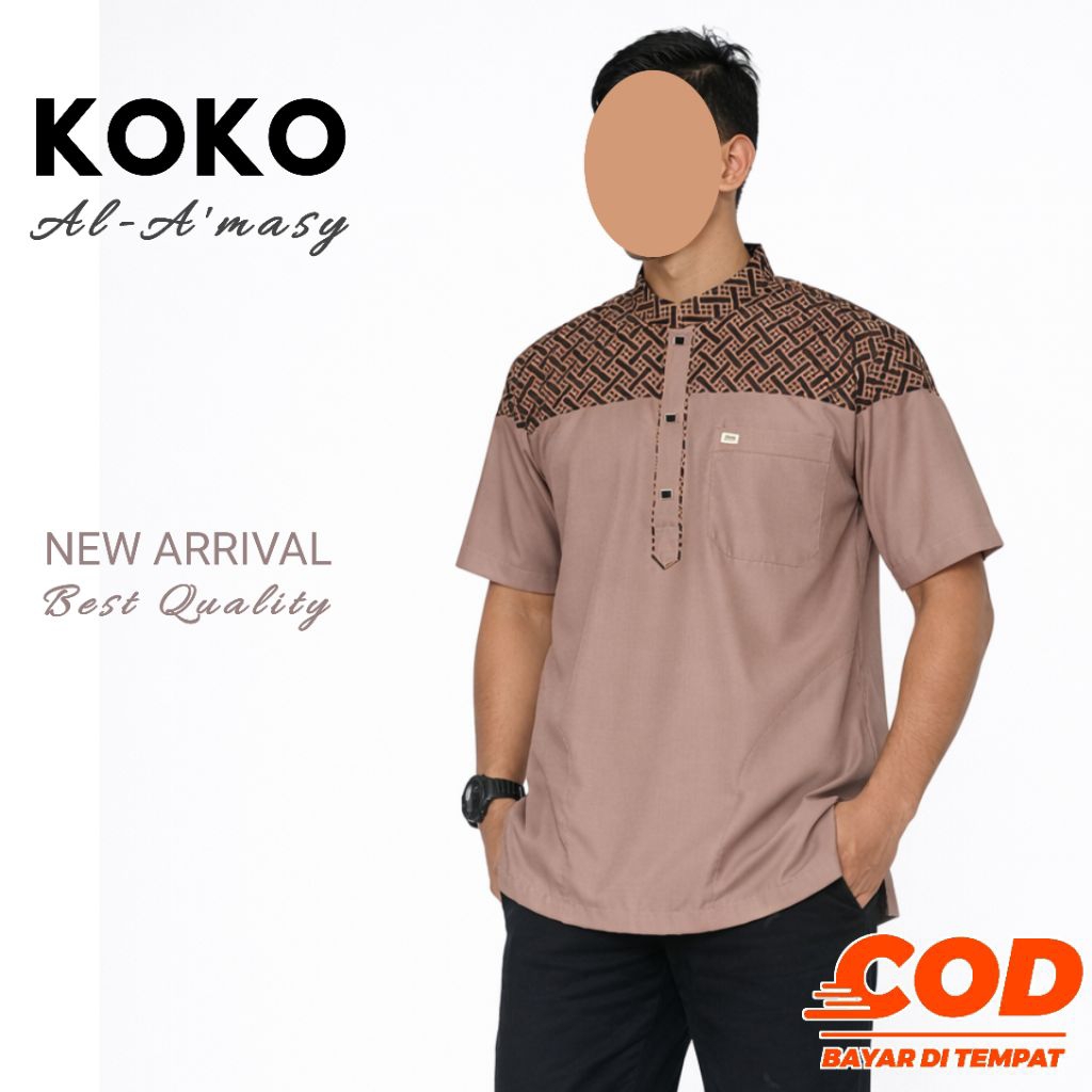 KOKO AL AMASY PREMIUM BAJU KOKO PRIA DEWASA LENGAN PENDEK WARNA HITAM ARMY BROWN MOCCA PUTIH BATA LI