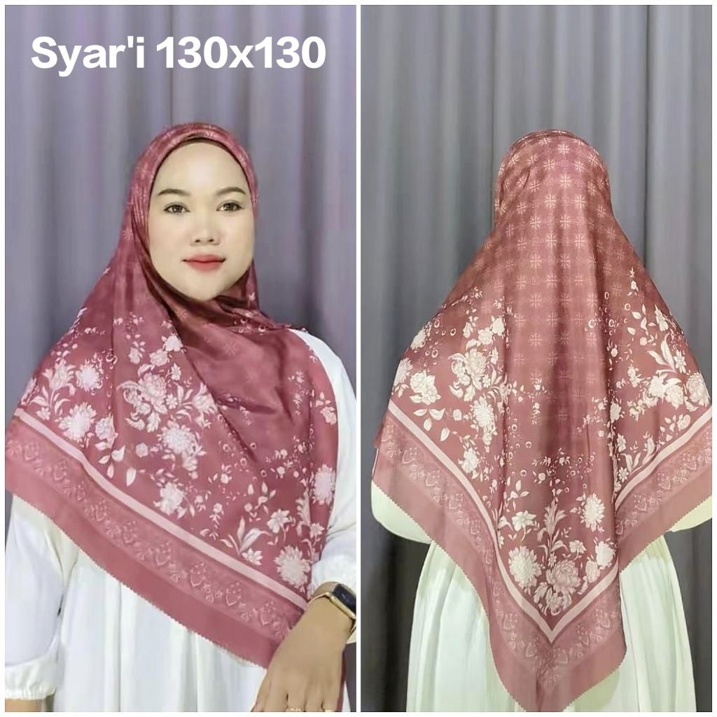 HIJAB SYAR'I JUMBO VOAL MOTIF BUNGA KIYANDRA MAROON UK 130X130
