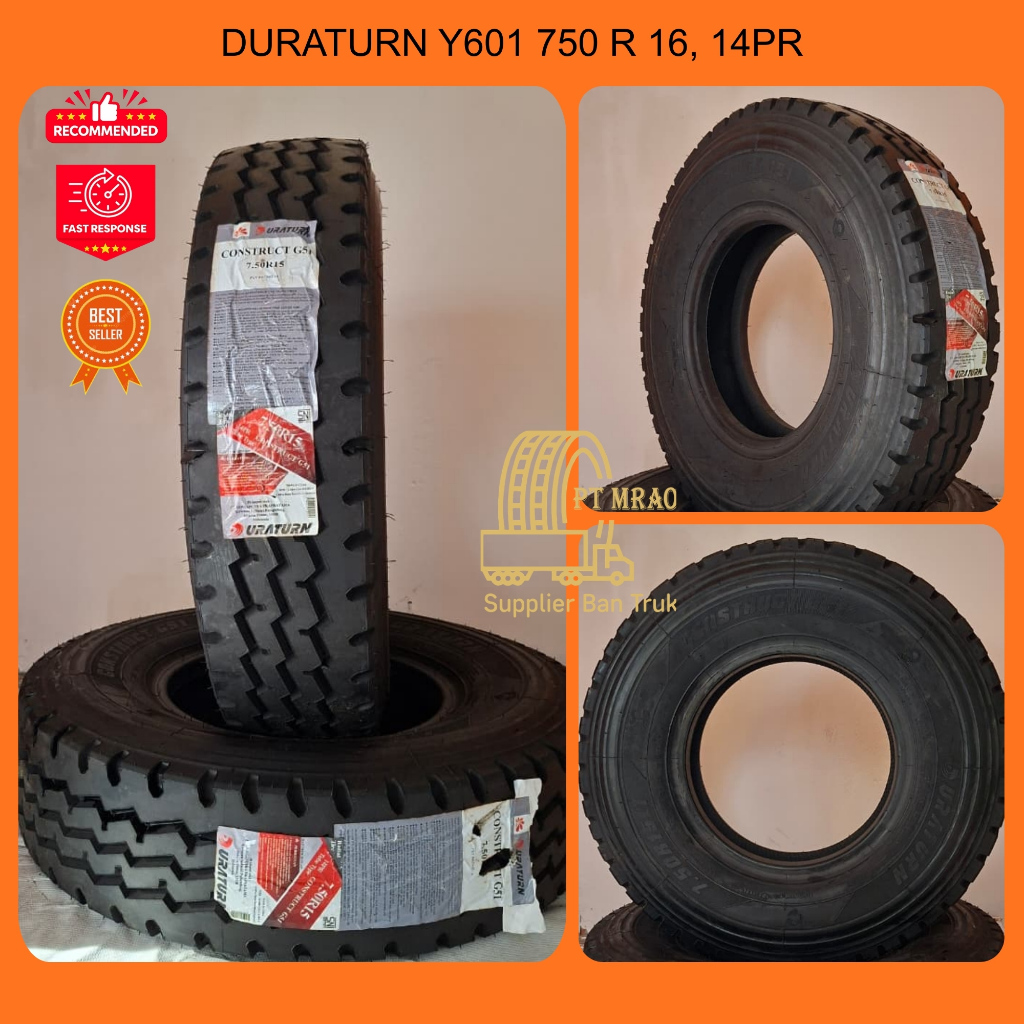 BAN KAWAT DURATURN  750 R 16, 14PR (FULLSET BAN + DALAM + MARSET) UNTUK TRUK ENGKEL DOUBLE, HINO DUT