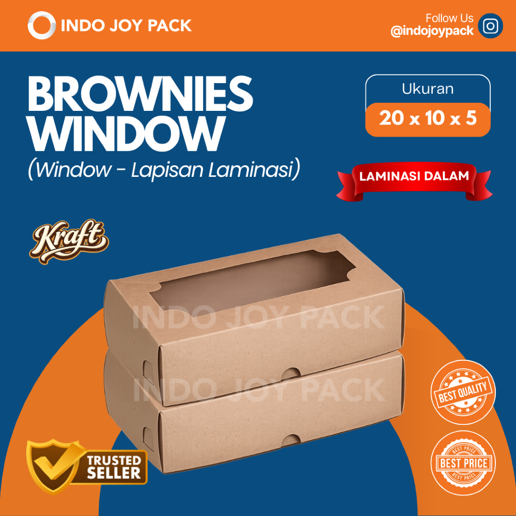 Dus Kraft Brownies Window Laminasi 20x10x5 / Donat Cake Box / Dus Kue / Box Kraft Window / Box Kraft