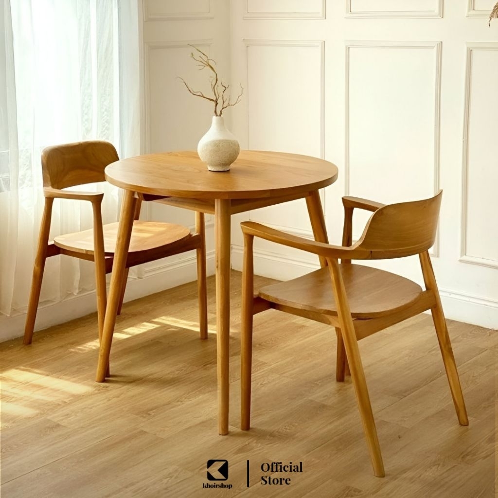 SET KURSI MEJA MAKAN CAFE MINIMALIS 2 KURSI MEJA BUNDAR KAYU JATI KUSI CAFE MODERN