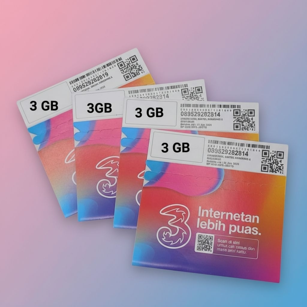 Kartu Perdana Tri 0K, Kuota 3GB - Kartu Paket Data Internet