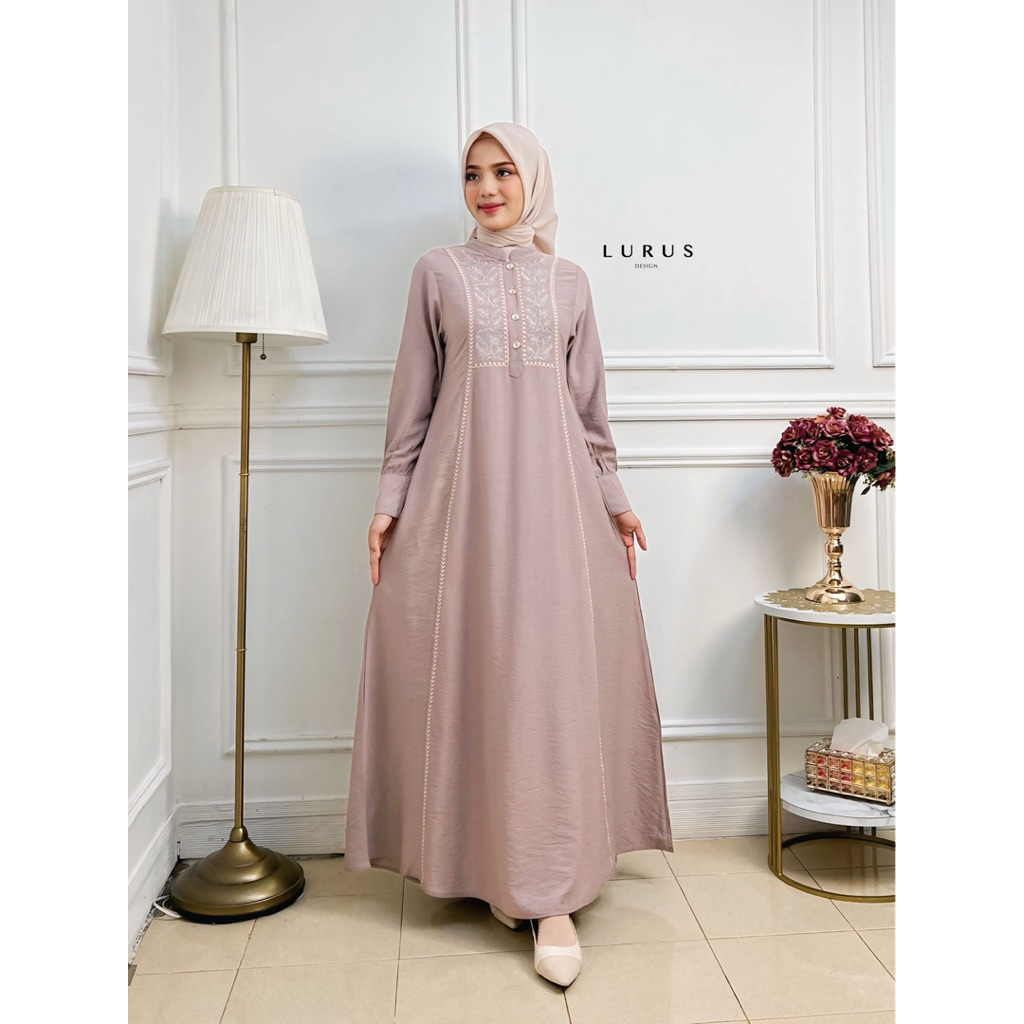 LURUS SHAFIA DRESS - Gamis Bordir Premium Linen Crinkle Import