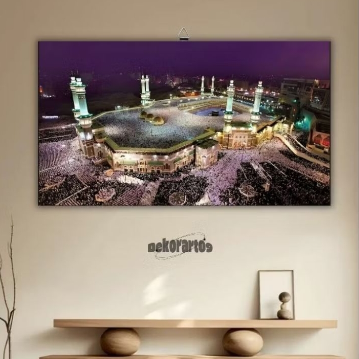 hiasan dinding Mekah ukuran besar 30x40 cm bingkai kayu mdf