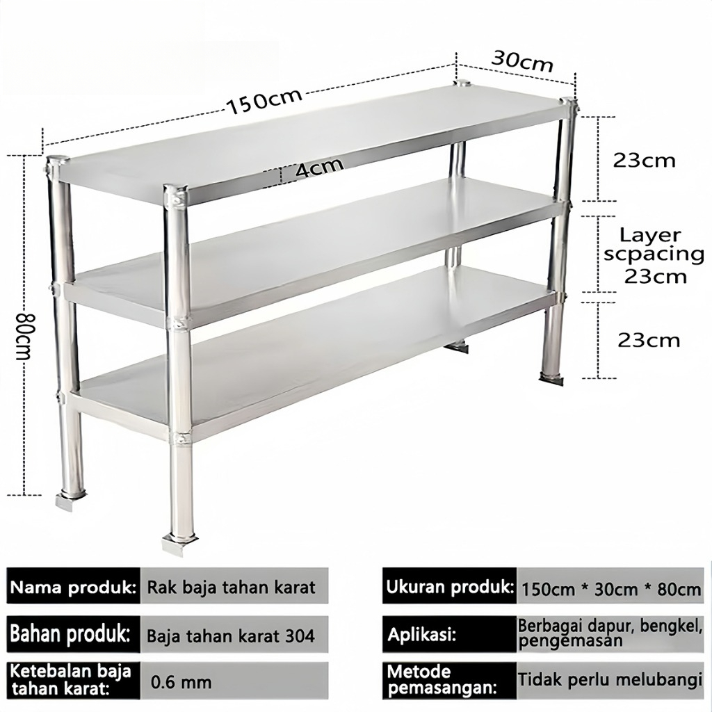 RAS GRATIS ONGKIR DAN PENGEMBALIAN NEW MEJA MBG / MEJA DAPUR STAINLESS STEEL SUS 304 / RAK KOMERSIAL