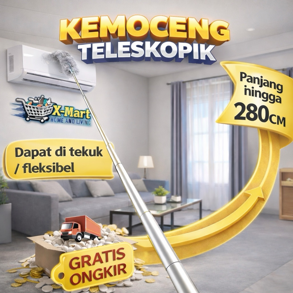 X-MART KEMOCENG teleskopik kemoceng panjang 2.8 meter kemoceng MICROFIBER kemoceng pembersih rumah k