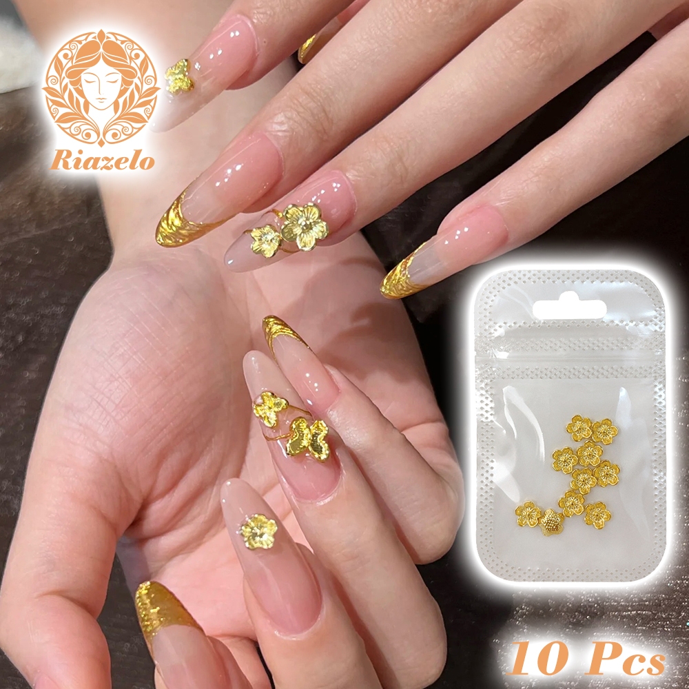 10Pcs Aksesoris Kuku Bunga Mewah & Kupu-Kupu Hiasan Kuku 3D Manikur Cantik Mudah Dipasang Kecil Besa