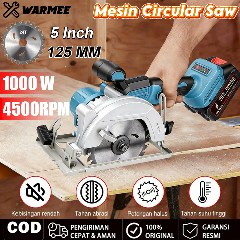WARMEE 5inch Circular Saw Modern Mesin Potong Kayu Cordless 6300RPM Brushless Mesin Pemotong Kayu
