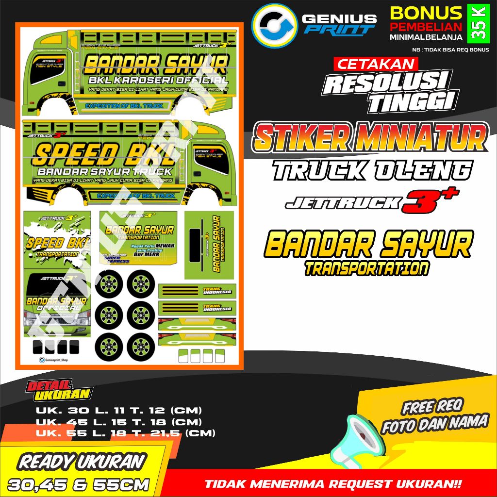 Stiker A3 Miniatur Truk Oleng Canter Motif Rucika | Bandar Sayur | Bikers | Famili Jaya | Lentera Ab