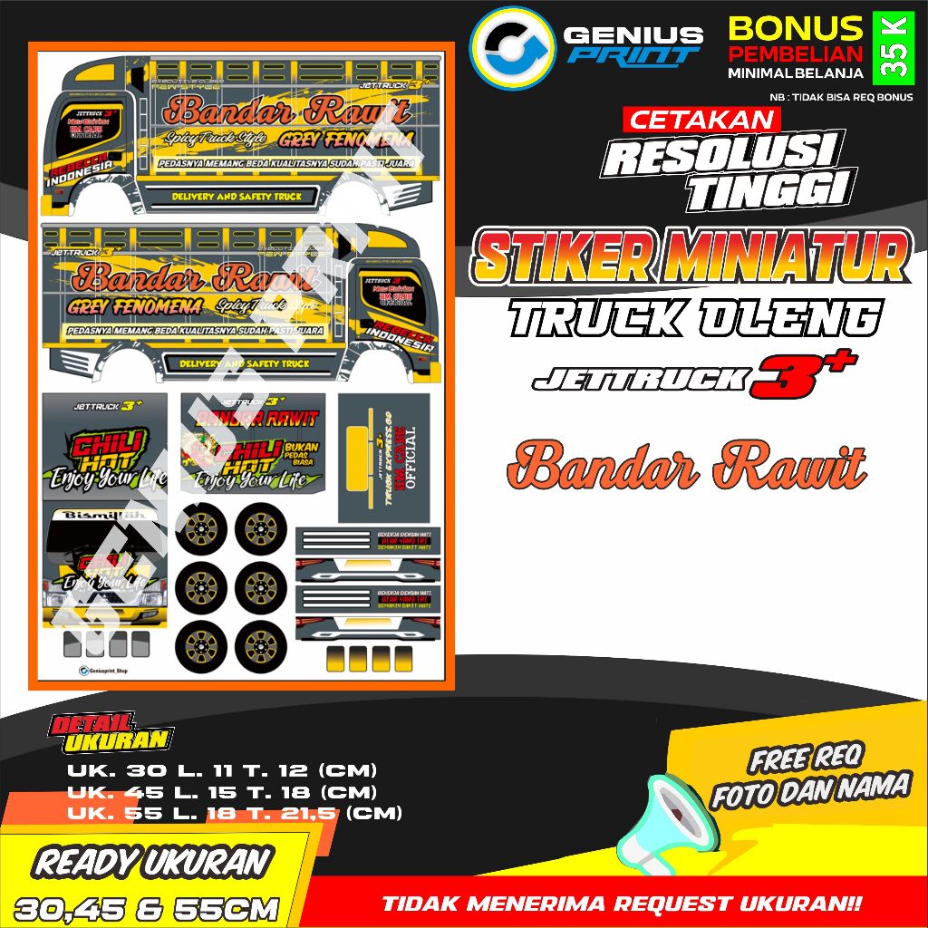 Stiker A3 Miniatur Truk Oleng Canter Bandar Rawit | Lentera Abadi | Bikers | Gudang Cabe | SJA  Uk. 