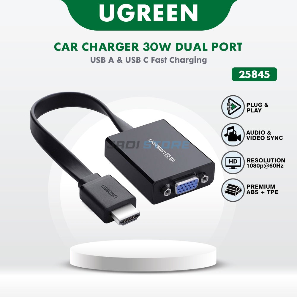 UGREEN Kabel Converter HDMI ke VGA 1080P Full HD 40248 Konektor Adaptor Video PC Laptop Notebook ke 