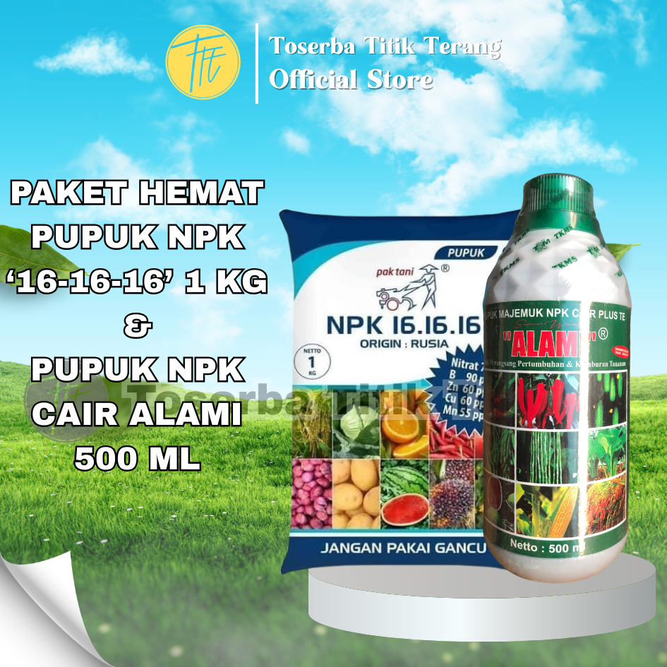 Paket Pupuk NPK 16-16-16 Pak TANI 1kg & Pupuk NPK Alami Cair 500ml