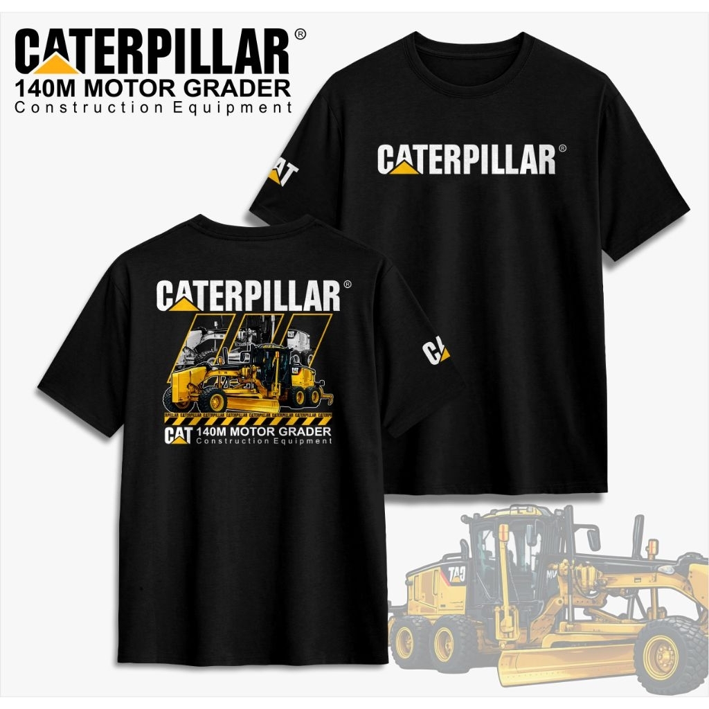 Kaos Caterpillar CAT / Baju Excavator CAT / Grader 140m / Warna Hitam Putih Navy / ALL SIZE S,M,L,XL