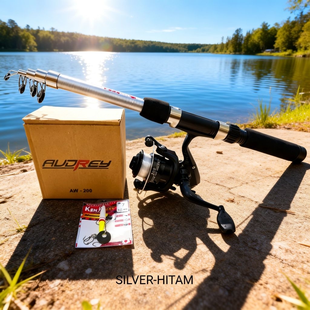 1 Set Pancing Pancing (Joran antena 150 + Reel) Warna Silver Hitam