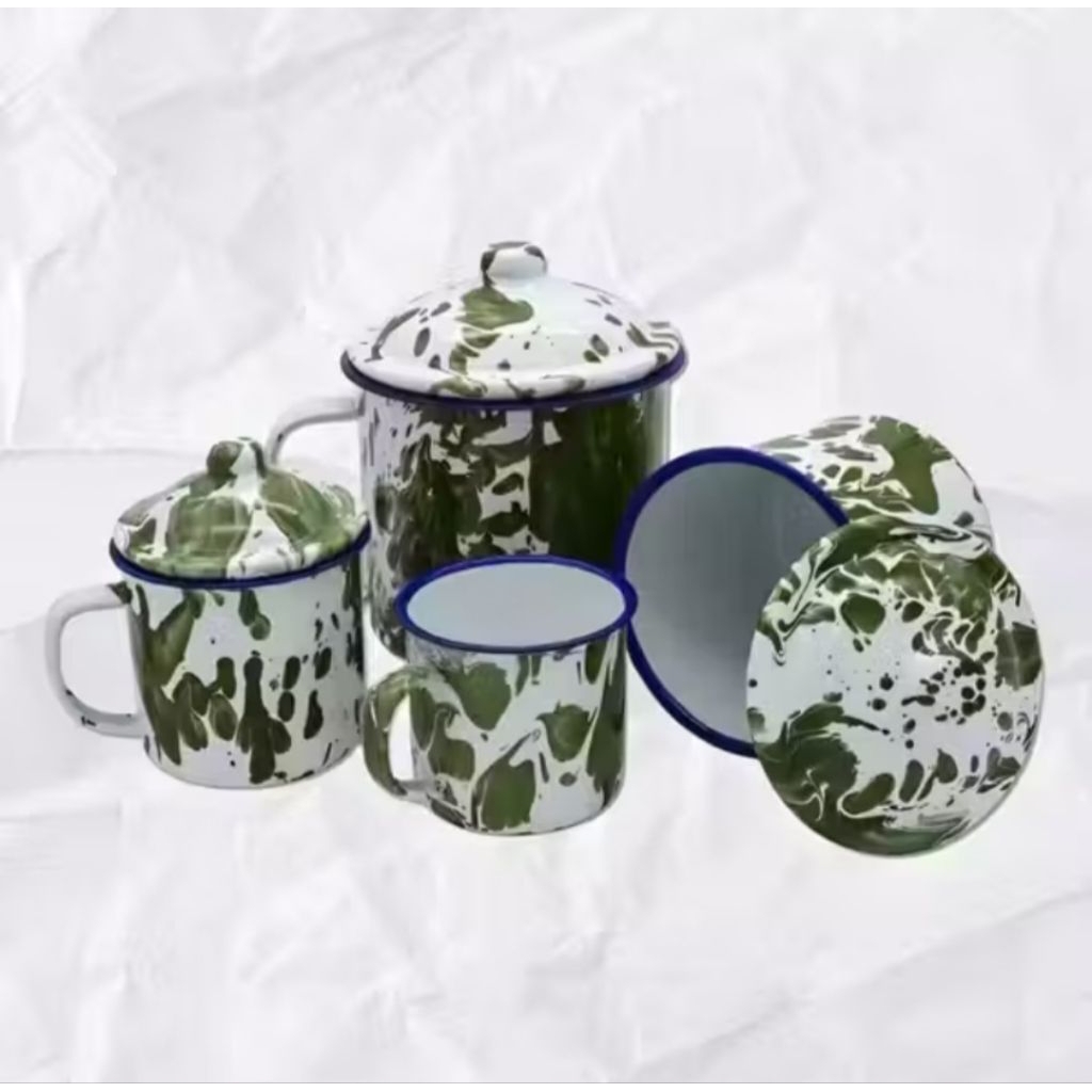Gelas Stainless Steel Jadul 12cm + Tutup Cangkir Mug Enamel Blurik/Blirik Vintage Antik