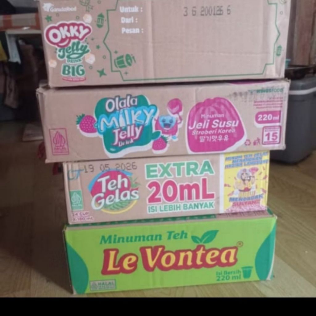 Kardus bekas minuman//Ale//levonty//powerf//tehgelas