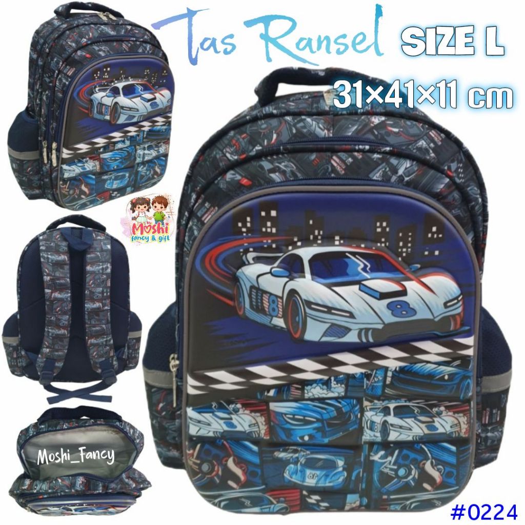 Tas Ransel Sekolah Anak Racing Car / School Bag Car / Tas Sekolah Anak Laki-Laki Boy size SD Motif M
