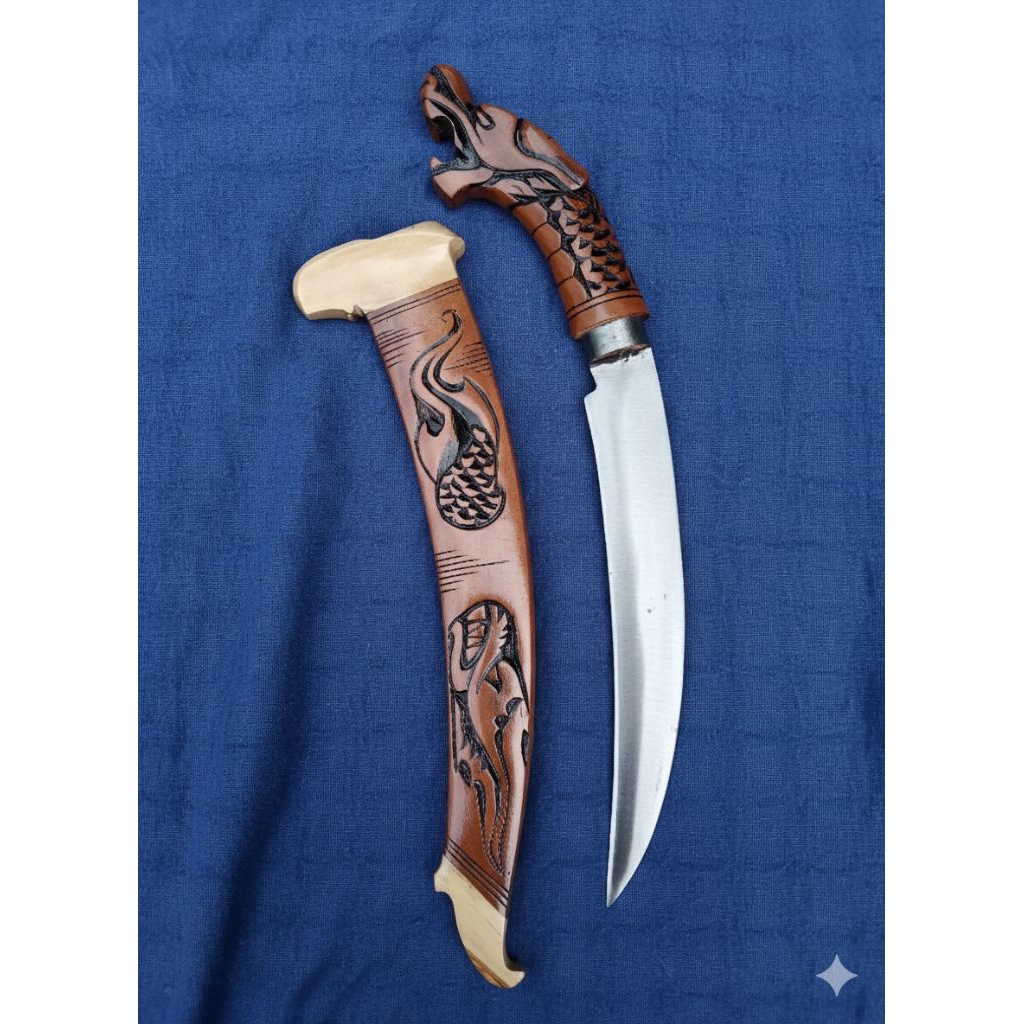 Golok Sembelih23cm Bilah Model Kuku Macan & Full Ukiran Naga Estetik