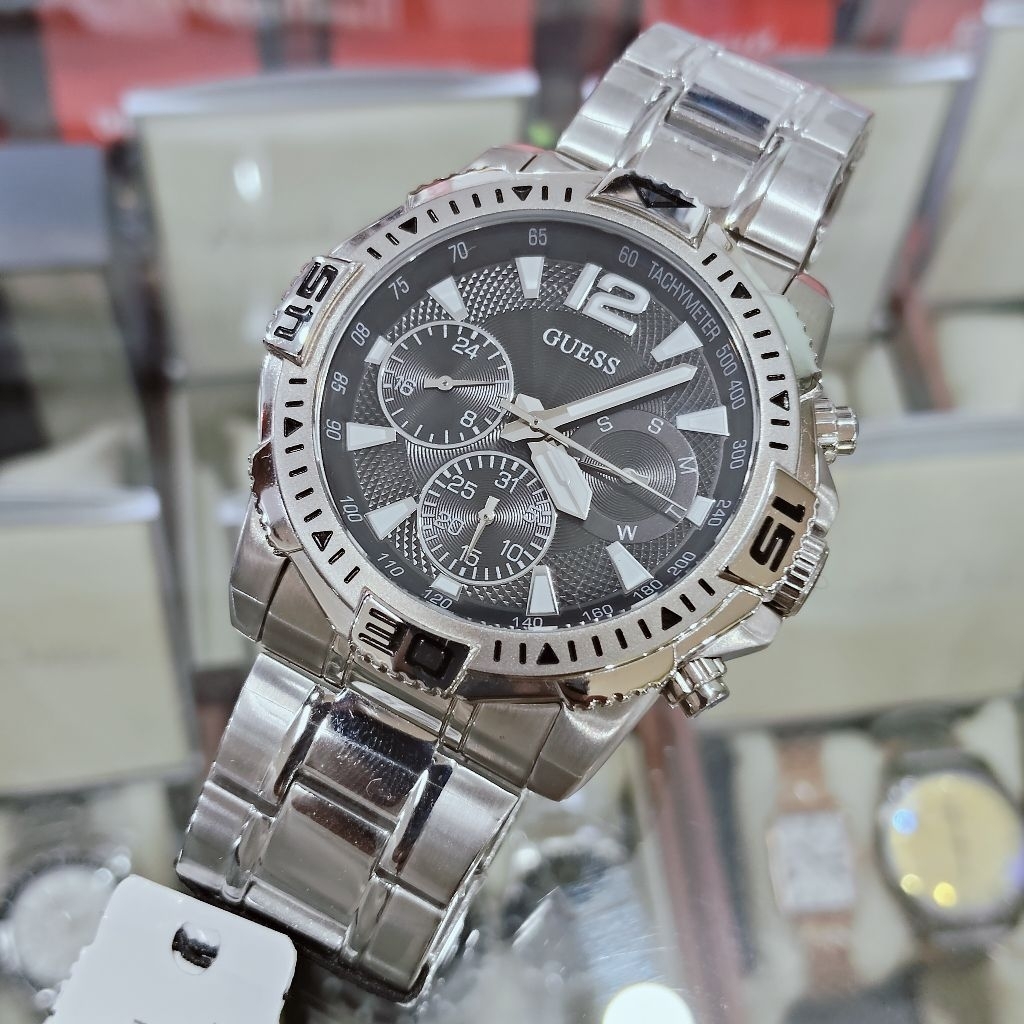 Jam Tangan Pria Guess Commander Silver Original Free Box Ori GW0056G1